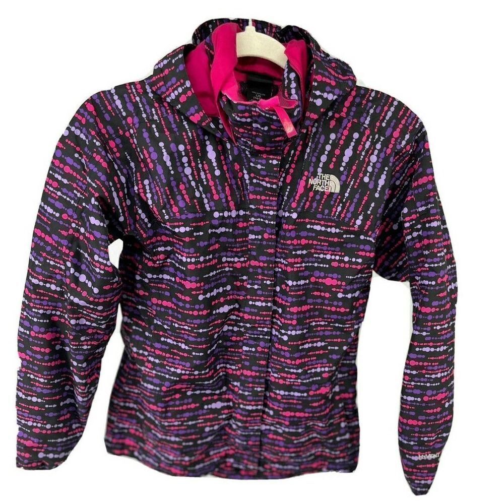 The‎ North Face Girls Pink Black Hooded Jacket Coat Resolve Dryvent Large 14 16